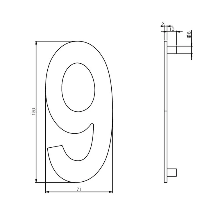 Intersteel Huisnummer 9 150mm rvs geborsteld